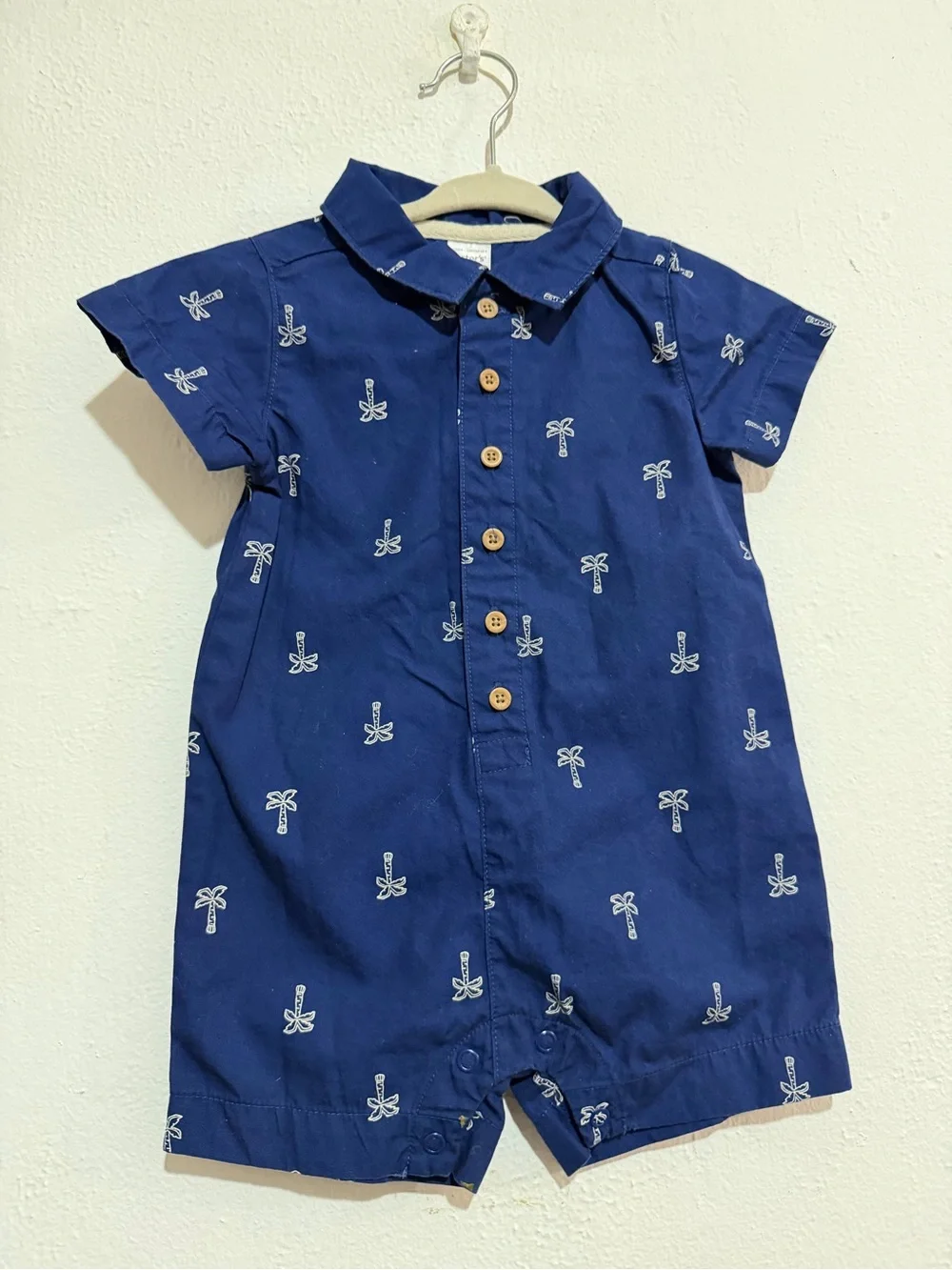 Carter's Navy Short-Sleeve Palm Print Romper Summer Style